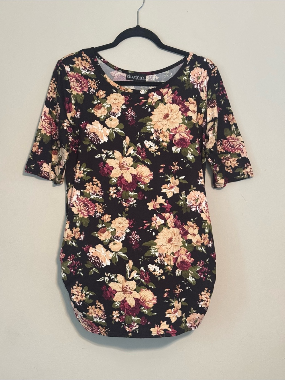 Duetime Marternity Black Floral Scoop-Neck Tunic Top Size XL
